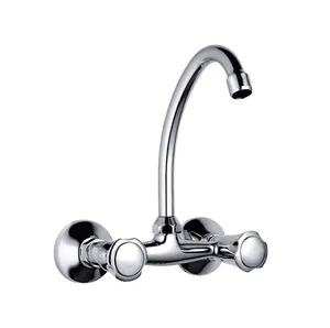 Good Quality Wall Mounted Faucet Economic Kitchen Water Tap Double Handles Sink Mixer