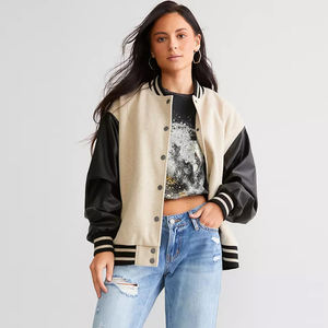 Veste bomber en laine matelassée pour femme d'hiver, beige, corps pour manches, streetwear décontracté, veste de baseball pour femme - Product Image 5