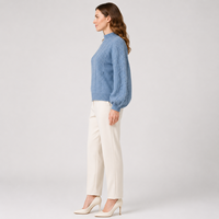 Prix d'usine, pull en laine tricoté pour femmes, couleur bleue, taille oversize, 5GG, pull chaud avec manches bouffantes
