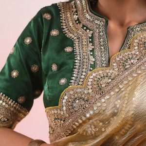 Célébrez la mode estivale Sarees de travail brodés uniques Blouse richement ornée pour tissu net de vêtements indiens pakistanais - Product Image 6