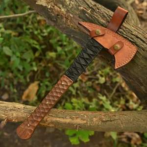 Hacha Vikinga Hecha a Mano con Funda de Cuero, Hoja de Acero al Carbono, Mango de Madera de Fresno Envuelto en Cuero, Hacha Forjada a Mano - Product Image 6