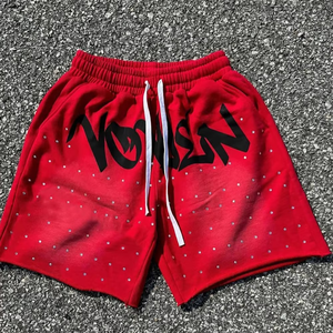 Pantalones cortos de chándal para hombre French Terry personalizados 2025 con diamantes de imitación 100% algodón Sun Faded Stone Acid Wash Men Shorts - Product Image 1