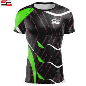 Chemises de sport à manches courtes imprimées par sublimation personnalisées, compression, protection UV UPF50+, rash guard pour hommes - Product Image 5