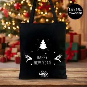 Bolsas de Lona Negras de Año Nuevo 14x16 (35x40 cm) de Color Sólido con Diseños Festivos Impresos Personalizados - Product Image 1