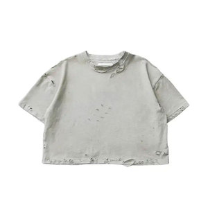 Vintage lavé hommes recadrée surdimensionné en détresse t-shirt Logo personnalisé poids lourd 100% coton Streetwear pour hommes - Product Image 1