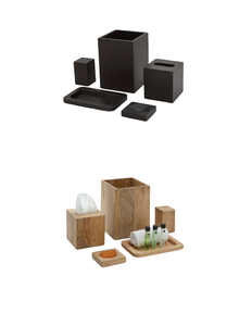 Ensemble de salle de bain écologique en bois naturel : distributeur de savon liquide, boîte à mouchoirs, poubelle, porte-savon, porte-brosse - Product Image 3