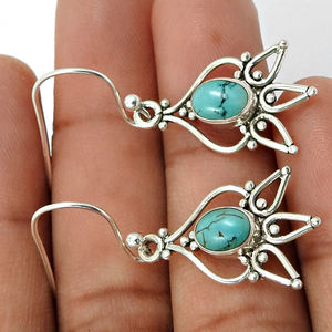 ต่างหูอัญมณีเทอร์ควอยซ์ธรรมชาติสีเงินสเตอร์ลิง925แบบโบราณดูห้อยสำหรับผู้หญิงเด็กผู้หญิงเครื่องประดับ - Product Image 3
