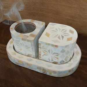 Brûleur d'encens en bois de vadrouille de luxe artisanal nacre support de Bakhoor rituel arabe détaillé anis étoilé de haute qualité pour le printemps - Product Image 5