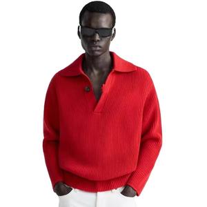 Custom logo OEM&ODM Men's Custom Designer Sweater Men's New Year <b>Red</b> Texture Knitted Long Sleeved <b>POLO</b> <b>Shirt</b> - Product Image 1