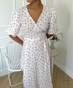 Vestido Midi Floral con Mangas Abullonadas, Estilo Cottagecore, Vestido Casual de Algodón para Verano, Atuendo para Vacaciones y Picnic para Mujer - Product Image 3