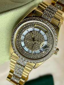 Reloj Mecánico de Acero Inoxidable con Correa de Cuero Analógica y Brillantes de Moda, Diamante de Laboratorio VVS Moissanite para Hombre, Resistente al Agua - Product Image 3