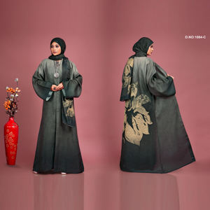 <b>Women</b> Linen Open Front <b>Shrug</b> with Bold Abstract Back Print Full Length - Product Image 3