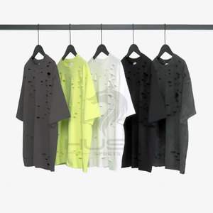 Camiseta de gran tamaño para hombre de High Street 100% algodón con logotipo personalizado, ropa de calle de punto con agujeros de corte únicos - Product Image 6