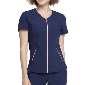 Most Demanding Short Sleeve V-Neck Front Zip Multi <b>Pocket</b> Warm up Medical Soft Scrubs Top for Unisex Custom Nurse Uniform Scrubs - Product Image 1
