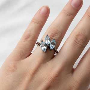 Blue Topaz Marquise Cut <b>Rhodium</b> Wedding <b>Ring</b> Designed for Elegant Statement Wear Sleek Stone Brilliance Timeless Classic Style - Product Image 3