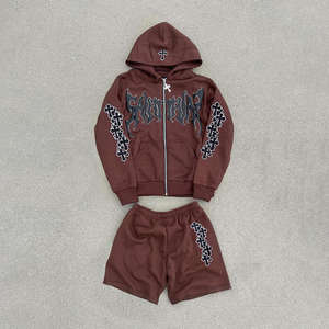 Custom Puff Print Pullover Hoodies <b>Lightweight</b> Loose Two Piece Jogging Set Sweat Suit Hoodie With <b>Short</b> <b>Shorts</b> Set for <b>Men</b> - Product Image 2