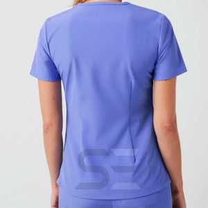 Uniformes de hospital para enfermeras, 4 vías, LICRA elástica, resistente a las arrugas, cuello redondo, cremallera, traje de mujer - Product Image 5