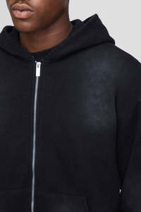 Hommes, vente en gros, fabrication sur mesure, sweats à capuche à fermeture éclair en denim délavé, surdimensionnés, vintage, broderie unisexe, coupe brute, effet usé, automne - Product Image 3