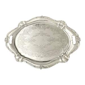 Handcrafted Turkish Pattern Stainless Steel Serving Tray with Handles Silver Holiday <b>Table</b> Platter <b>Coffee</b> Tray Christmas Home - Product Image 3