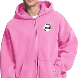 Sudadera con capucha de invierno teñida lisa de manga larga holgada calle bordada con cremallera ácida para hombre 100% algodón OEM de alta calidad de la colección Basics - Product Image 1