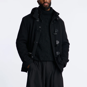 Manteau long en fourrure d'hiver pour homme, coupe-vent, veste à simple boutonnage, coupe ajustée, décontracté, 100% laine, anti-froissement, écologique - Product Image 1