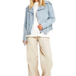 Chaqueta Vaquera de Mezclilla Elástica 100% Algodón para Mujer, Chaqueta Vaquera Cortavientos Azul de Invierno, Tops de Mezclilla Lisos 2026 - Product Image 1