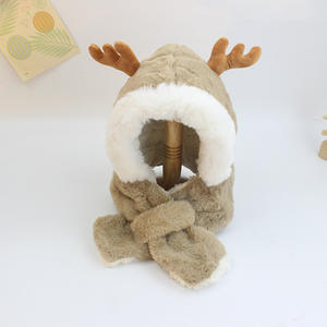 Bébé automne <span class=keywords><strong>et</strong></span> hiver chapeau en corne de cerf pour enfants, écharpe une pièce chapeau en peluche fille mignon garçon chaud pull chapeau - Product Image 2