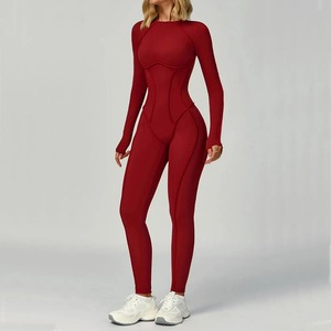 Women's Sports Fitness Gym Training <b>Bodysuit</b> Yoga Jumpsuits Long Sleeves Breathable Hip Slim One-Piece Workout Clothing Romper - Product Image 3