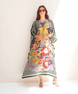 Caftán Maxi Informal de Verano al por Mayor, Estilo Étnico Bohemio, de Viscosa, con Estampado Digital, Lavable, Ropa de Playa para Mujer, Estilo Marroquí - Product Image 5