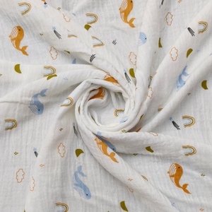 Tissu en coton biologique de bambou double gaze, doux, imprimé baleine arc-en-ciel, écologique, respirant et à séchage rapide - Product Image 6