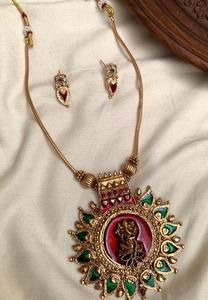 High Quality <b>Gold</b> Plated Chain Pendent Designer Necklace <b>Set</b> With <b>Earrings</b> For Wedding Wear Collection For Women And Girls - Product Image 2