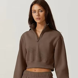 เสื้อฮู้ดคอเต่าพิมพ์ลายมีสไตล์ของผู้หญิงเสื้อมีซิปแขนสั้นสวมใส่สบายผ้าคอตตอน100% โลโก้ด้านหน้าสำหรับฤดูหนาว - Product Image 1