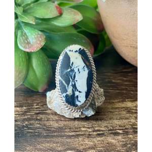 Anillo Reda Galvan con Bisutería de Búfalo Blanco y Calcedonia Azul, Engastado en Plata de Ley, Talla 6, para Uso Diario - Product Image 1