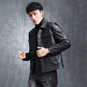 เลตเทอร์แมนแจ็กเก็ตหนัง PU แบบมีกระเป๋าหน้าอกสำหรับบุรุษแจ็คเก็ตมอเตอร์ไซด์เสื้อโค้ทหนัง - Product Image 4