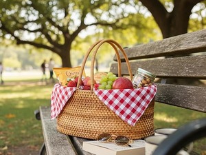Cesta de Picnic Redonda de Ratán Natural Hecha a Mano con Asa, Cesta de Almacenamiento Multifuncional Moderna y Ecológica, Hecha en Vietnam - Product Image 3