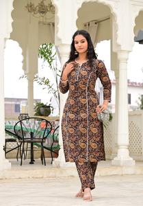 <b>Women</b> Black Floral Print Cotton Salwar Kameez Long Straight <b>Kurta</b> with Pants Party Summer - Product Image 5