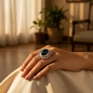 Bague en pierre ovale pour femmes, bijoux en argent 925, pierres précieuses, accessoire à la mode - Product Image 3