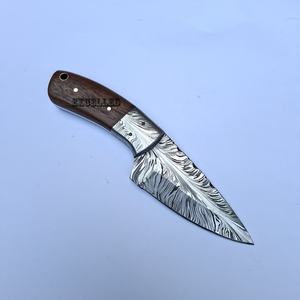 Couteau à peau en acier Damas à motif plume, lame fixe, pour la chasse, l'extérieur et la survie, avec manche en bois, vente chaude - Product Image 2