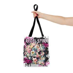 Borsa tote con teschio floreale, grande capacità, resistente, in pelle PU, chiusura con cerniera, ricamo con lettere, colore unico - Product Image 4