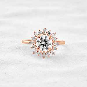 Anillo de Compromiso de Oro de 14K con Moissanita Cultivada en Laboratorio, Anillo Romántico con Halo de Diamantes, Joyería de Boda para Mujer, Regalo para Fiesta - Product Image 2