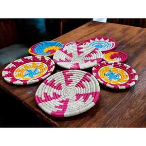 Sabai Multicolor Bohemian Theme Handwoven Rattan Wall <b>Baskets</b> Bamboo Wall Art Dcor Set of 8 Pieces - Product Image 2
