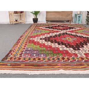 Tapis de 6,1 x 9,3 pieds, tapis turc vintage, tapis en laine rouge et vert à motifs floraux - Product Image 5