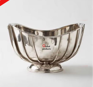 Tazón para servir frutas de acero inoxidable con acabado plateado de aspecto único con asa para restaurante y bar de hotel - Product Image 4