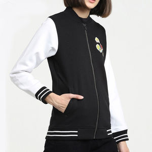 Womens Long Breathable Denim Fashion Ladies Crop <b>Top</b> Genuine <b>Leather</b> Sheepskin Varsity Jacket Pocket Decoration - Product Image 3