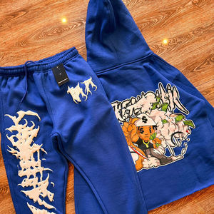 Chándal de chándal con capucha y pantalones de chándal acampanados con estampado de soplo personalizado, conjunto de chándal para correr para hombre - Product Image 2