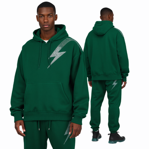 Conjunto de Sudadera con Capucha y Pantalones Deportivos con Pedrería, Personalizado, Directo de Fábrica, Algodón Grueso, Talla Grande, Suministro de Fabricante Premium - Product Image 1