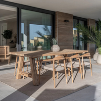 Fauteuil moderne en teck massif écologique avec assise en corde, chaise de salle à manger d'extérieur pour appartement, villa, patio, bistrot, mobilier de maison