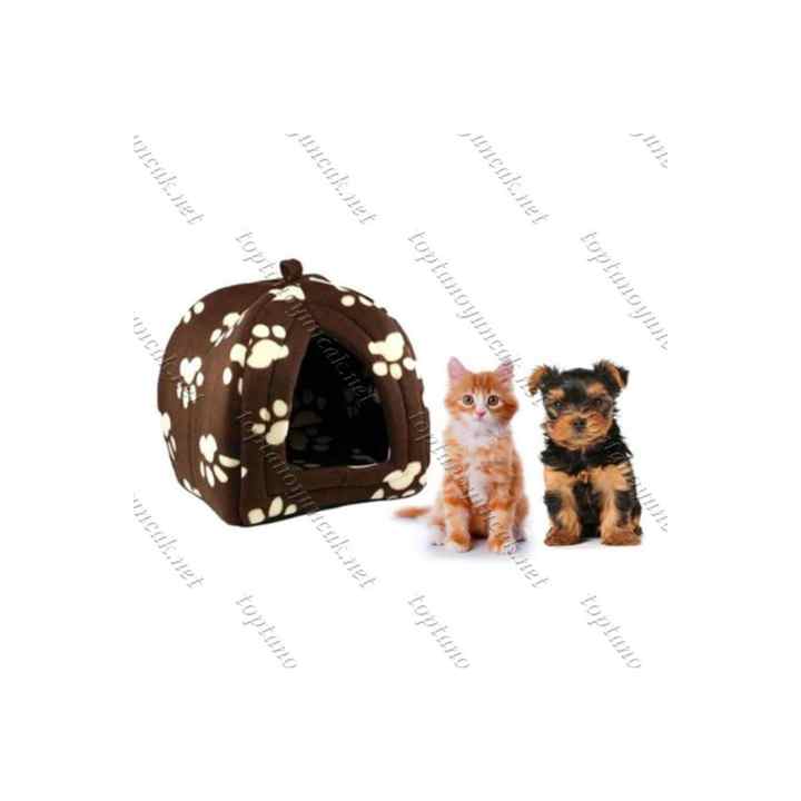 Polar Cat and Dog House Bed Nest Polar Cat and Dog House Cave with Paw Pattern
