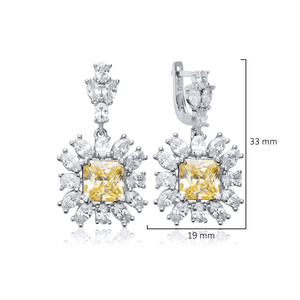Citrine Carré CZ Fleur Conception Turc À La Main En Gros 925 Boucles D'oreilles En Argent - Product Image 2