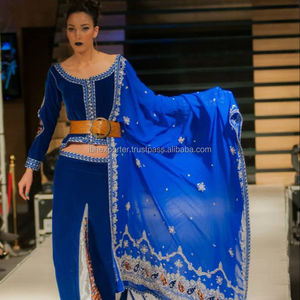 Caftan 3 Peice Designer New Look Bleu Royal Avec Perles Travail et Ceinture - Product Image 1